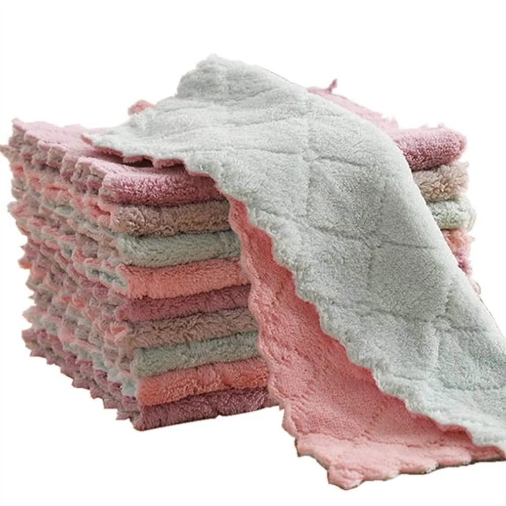 10 Pack Kitchen Cloth Dish Towels, Microfiber Cleaning Cloth，Double-Sided Dish Drying Towels，Reusable Household Cleaning Cloths for House Furniture Table Kitchen Dish Window Glasses 9.85X9.85in
