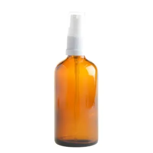 100ml Amber Glass Aromatherapy Bottle with Serum Pump - White (18/410)