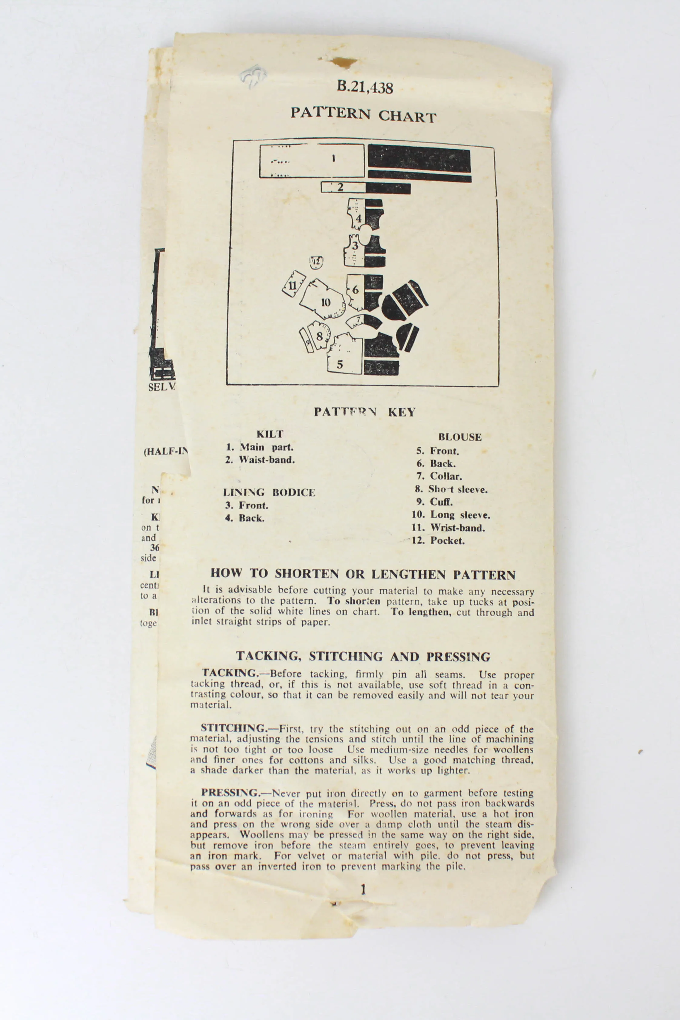 1940s Children's Kilt and Blouse Sewing Pattern Bestway 21,438, 7 Years, Complete