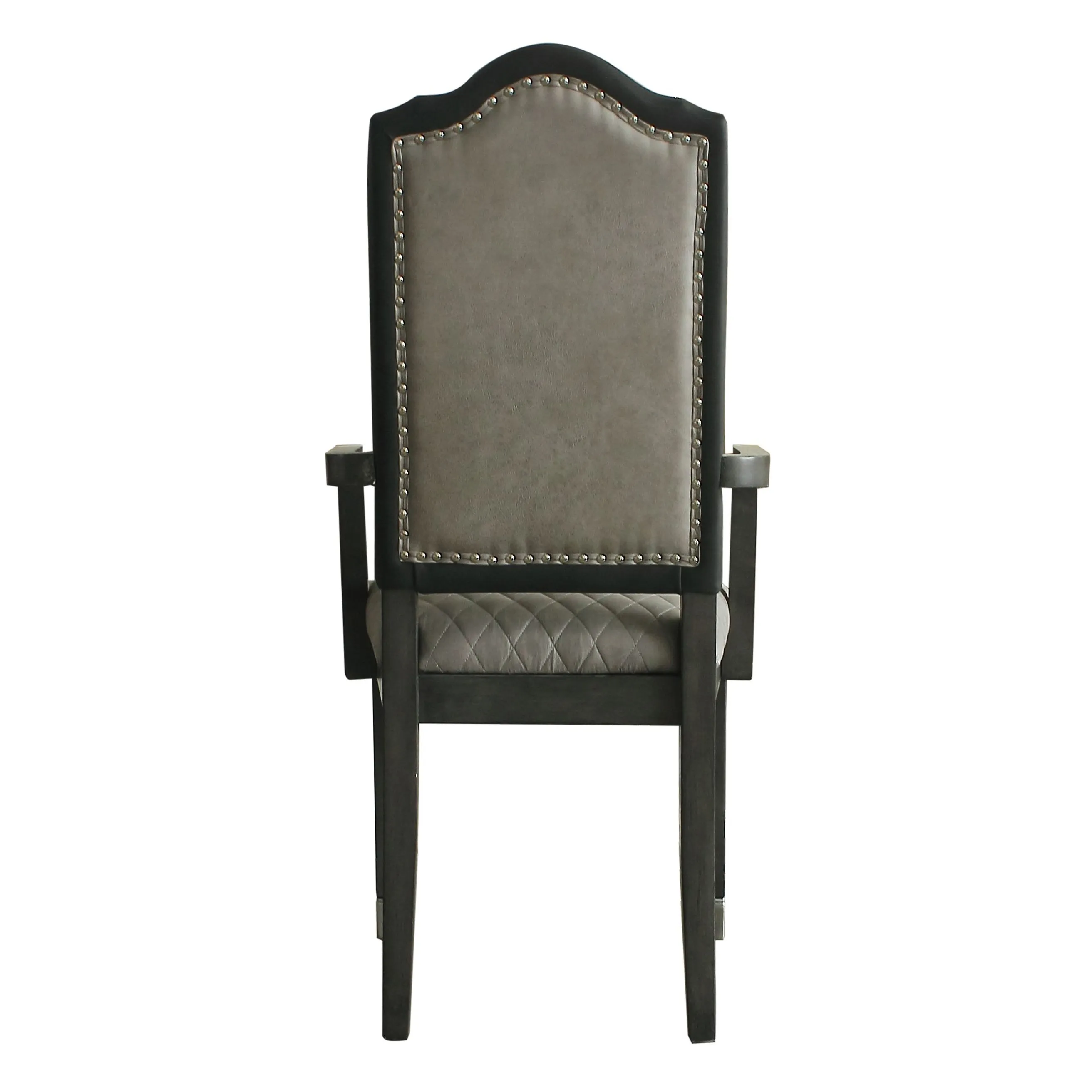 2 Diamond Grid Upholstered Arm Chairs in 2-Tone Grey & Charcoal - Elegant & Comfortable Seating