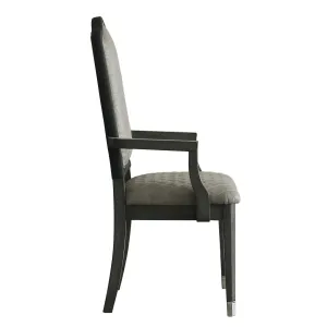 2 Diamond Grid Upholstered Arm Chairs in 2-Tone Grey & Charcoal - Elegant & Comfortable Seating