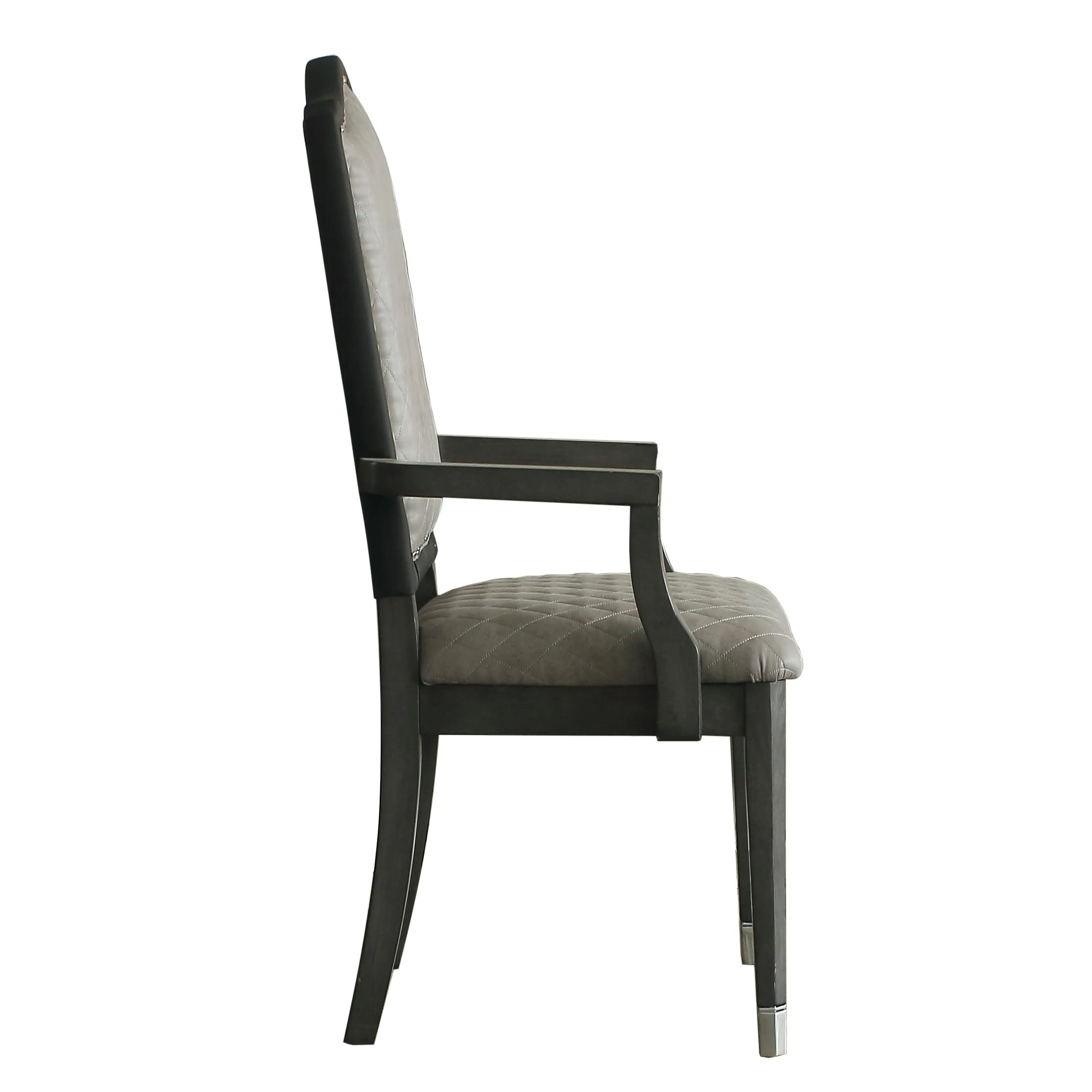 2 Diamond Grid Upholstered Arm Chairs in 2-Tone Grey & Charcoal - Elegant & Comfortable Seating