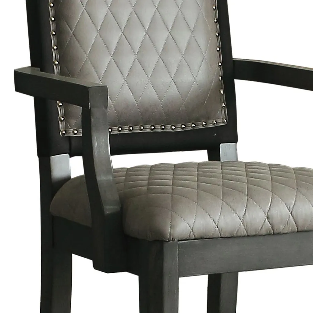 2 Diamond Grid Upholstered Arm Chairs in 2-Tone Grey & Charcoal - Elegant & Comfortable Seating