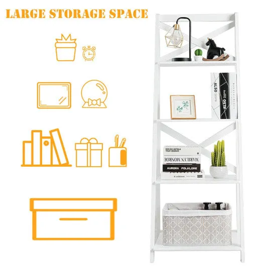 2 Pieces 4-Tier Wood Display Storage Bookshelf Set-White