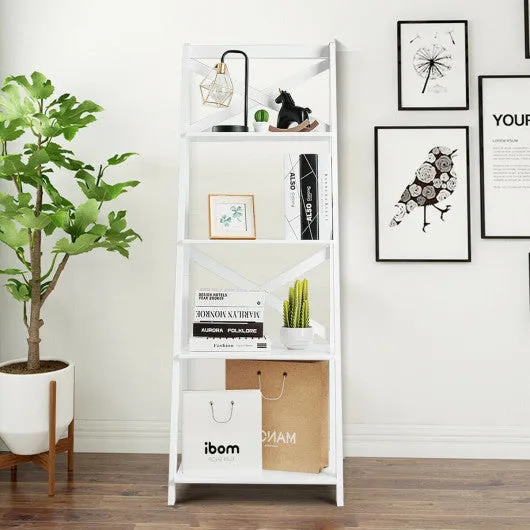 2 Pieces 4-Tier Wood Display Storage Bookshelf Set-White