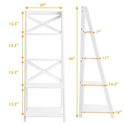 2 Pieces 4-Tier Wood Display Storage Bookshelf Set-White