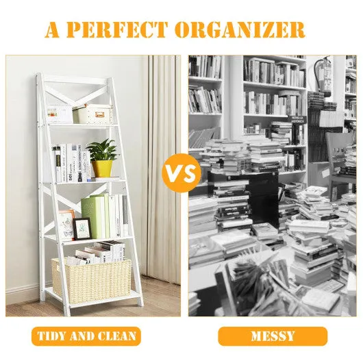 2 Pieces 4-Tier Wood Display Storage Bookshelf Set-White
