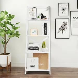 2 Pieces 4-Tier Wood Display Storage Bookshelf Set-White