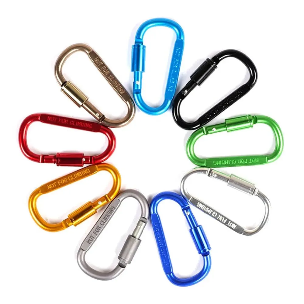 2022 New 9 Pack Aluminum Alloy D-ring Locking Carabiner Clip Hanging Buckle Keychain for Outdoor Camping Hiking