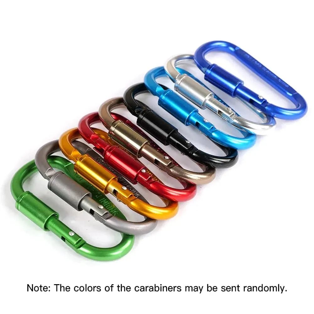 2022 New 9 Pack Aluminum Alloy D-ring Locking Carabiner Clip Hanging Buckle Keychain for Outdoor Camping Hiking
