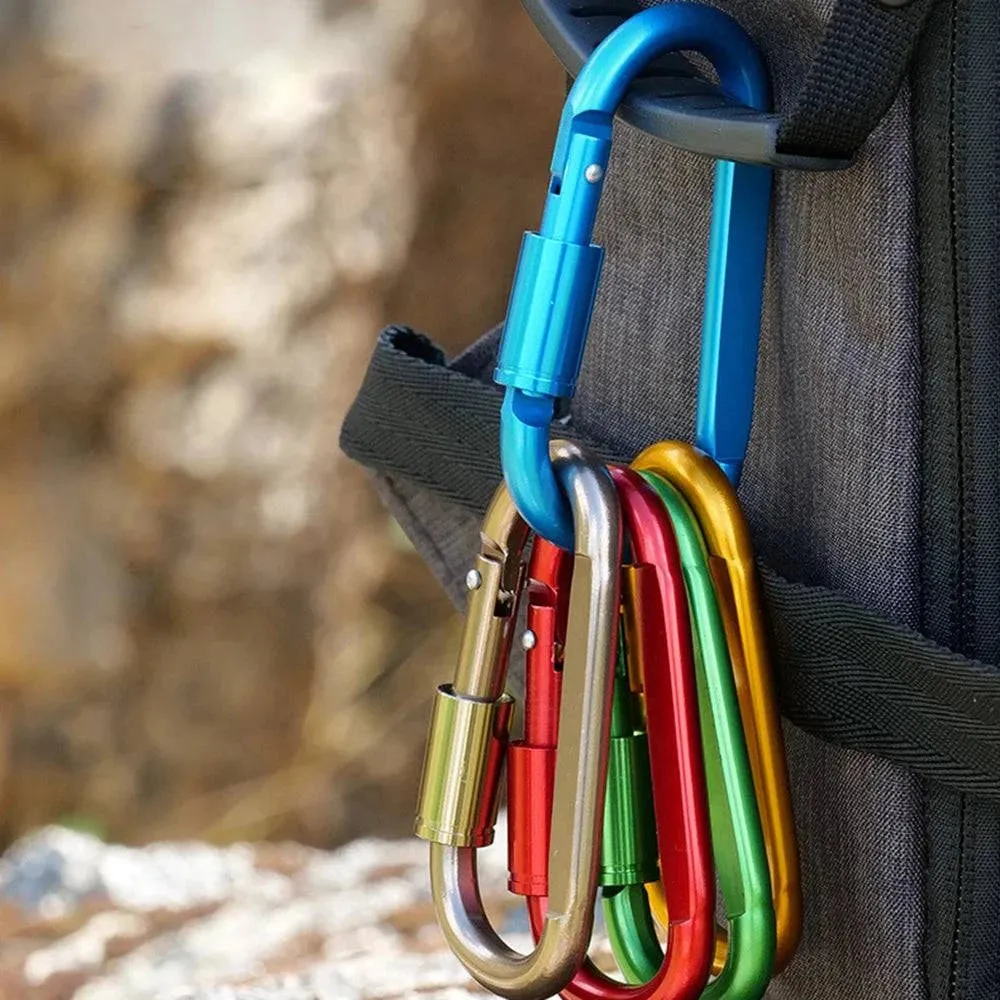 2022 New 9 Pack Aluminum Alloy D-ring Locking Carabiner Clip Hanging Buckle Keychain for Outdoor Camping Hiking
