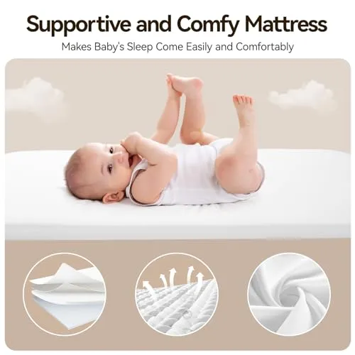 3 in 1 Baby Bassinet Bedside Sleeper, Breathable Mesh Safe Bedside Bassinet for Baby, Easy Assemble & Folding Portable Bassinet, 5 Height Adjustable Bedside Crib with Storage Basket, Mattress, Wheels