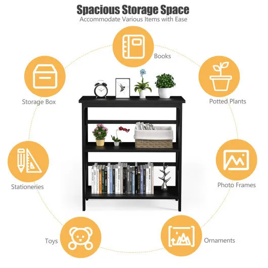 3-Tier Wooden Multi-Functional X-Design Etagere Storage Bookshelf-Black