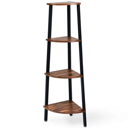 4-Tier Corner Shelf Metal Storage Rack Domestic Bookcase-Black