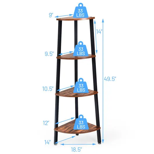 4-Tier Corner Shelf Metal Storage Rack Domestic Bookcase-Black