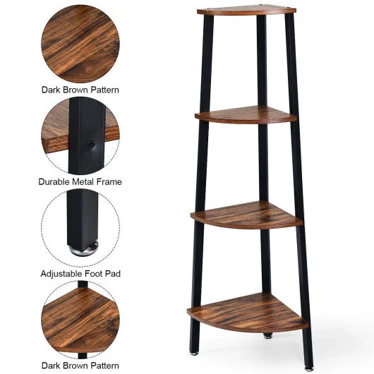 4-Tier Corner Shelf Metal Storage Rack Domestic Bookcase-Black