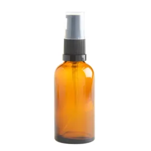 50ml Amber Glass Aromatherapy Bottle with Serum Pump - Black (18/410)