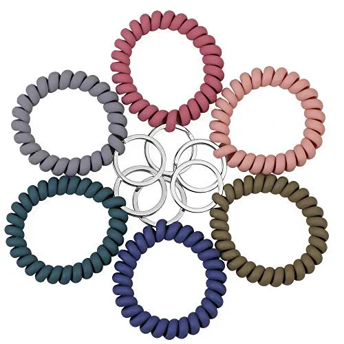 6PCS Stretchable Wristband Wristlet Keychain Wrist Key Chain Wristlet,Spring Flexible Spiral Wrist Coil Wrist Key Holder Key Ring for Sauna Gym Pool ID Badge and Outdoor Sports