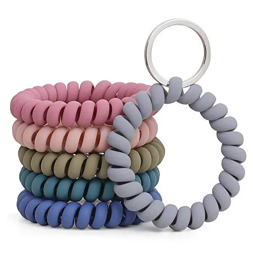 6PCS Stretchable Wristband Wristlet Keychain Wrist Key Chain Wristlet,Spring Flexible Spiral Wrist Coil Wrist Key Holder Key Ring for Sauna Gym Pool ID Badge and Outdoor Sports