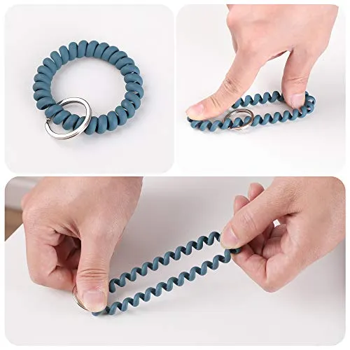 6PCS Stretchable Wristband Wristlet Keychain Wrist Key Chain Wristlet,Spring Flexible Spiral Wrist Coil Wrist Key Holder Key Ring for Sauna Gym Pool ID Badge and Outdoor Sports