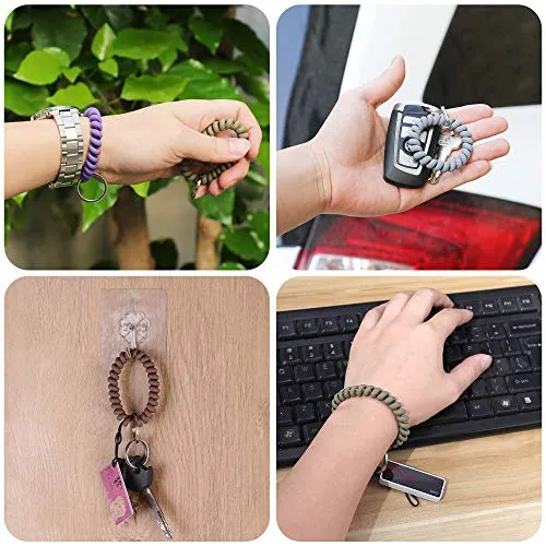 6PCS Stretchable Wristband Wristlet Keychain Wrist Key Chain Wristlet,Spring Flexible Spiral Wrist Coil Wrist Key Holder Key Ring for Sauna Gym Pool ID Badge and Outdoor Sports
