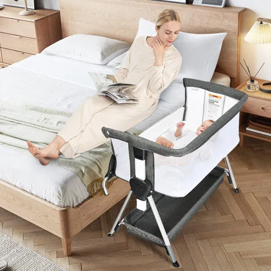 Adjustable Baby Bedside Crib with Large Storage-Dark Gray