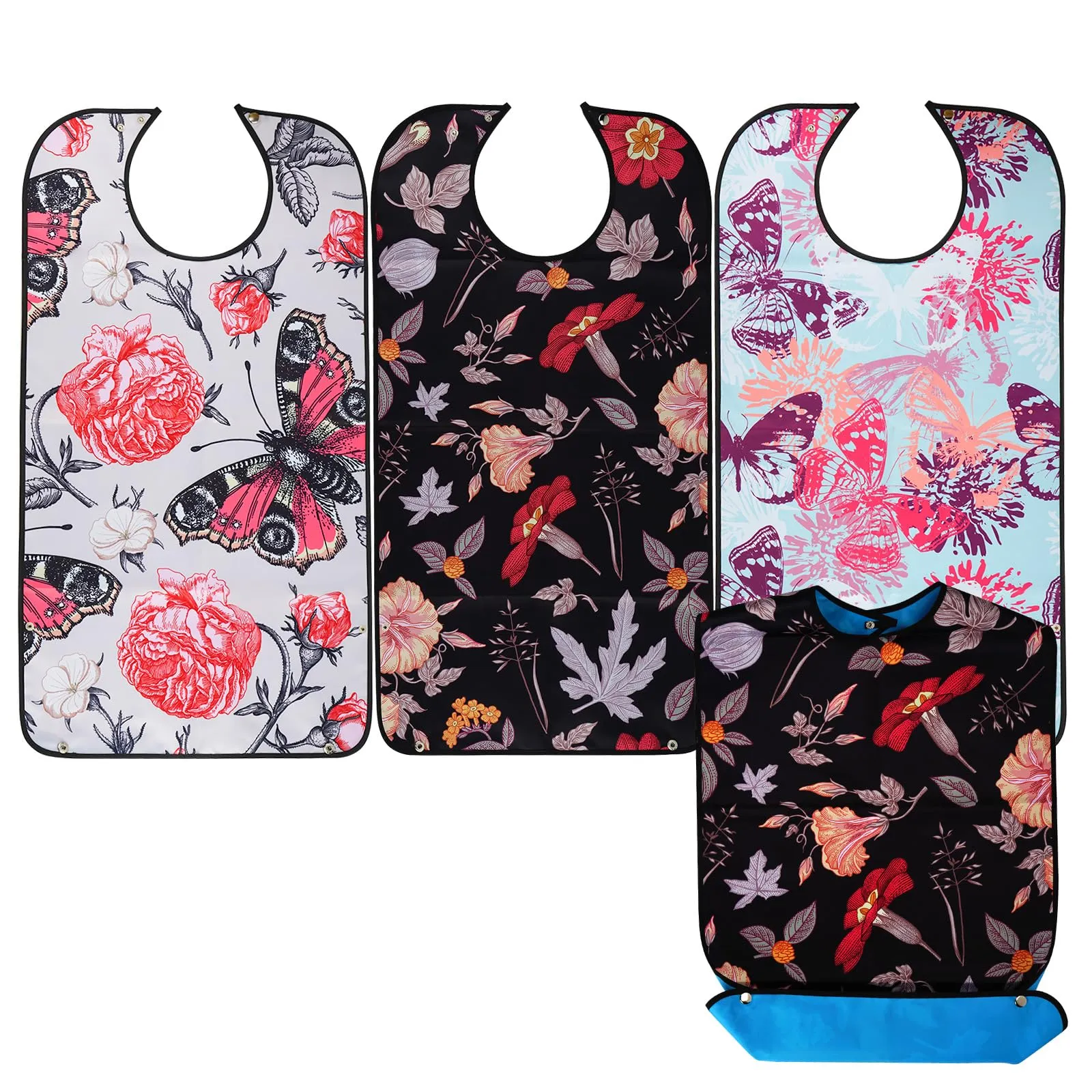 Adorila 3 Pack Adult Bibs for Eating, Waterproof Reusable Clothing Protector, Washable Mealtime Bibs for Adult, Elderly and Disabled