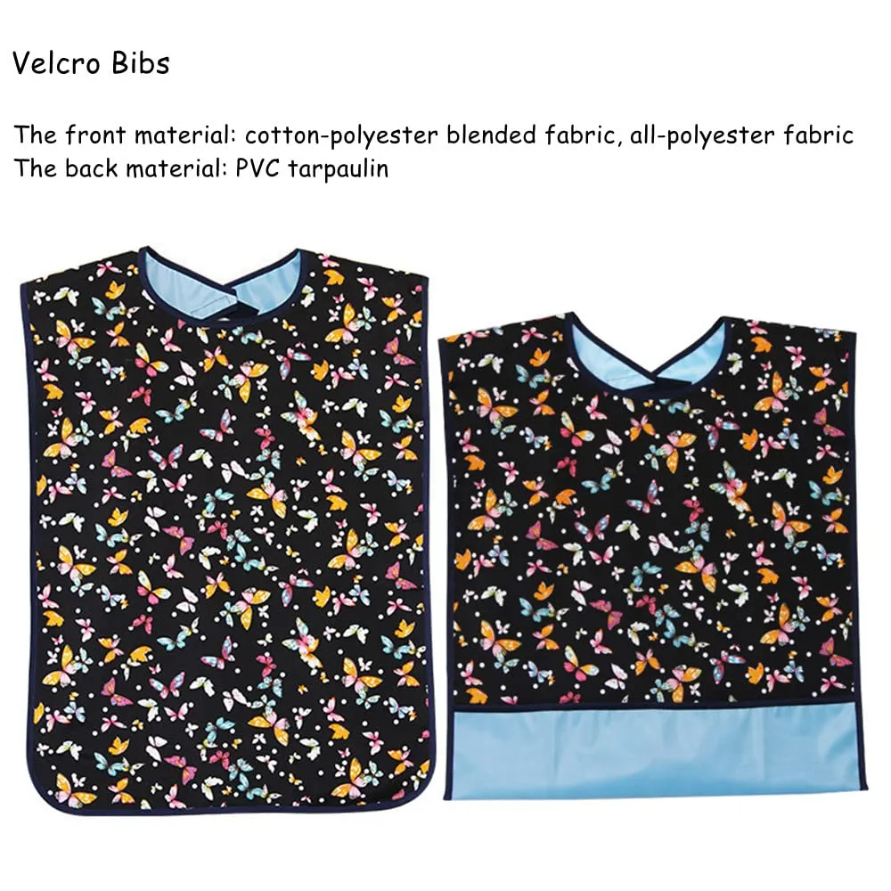 Adult Bibs, Dining Bib for Seniors with Crumb Catcher, Waterproof&Washable Eating Bibs, Clothing Protector for Seniors 2Pack Flower And Butterfly for Elderly