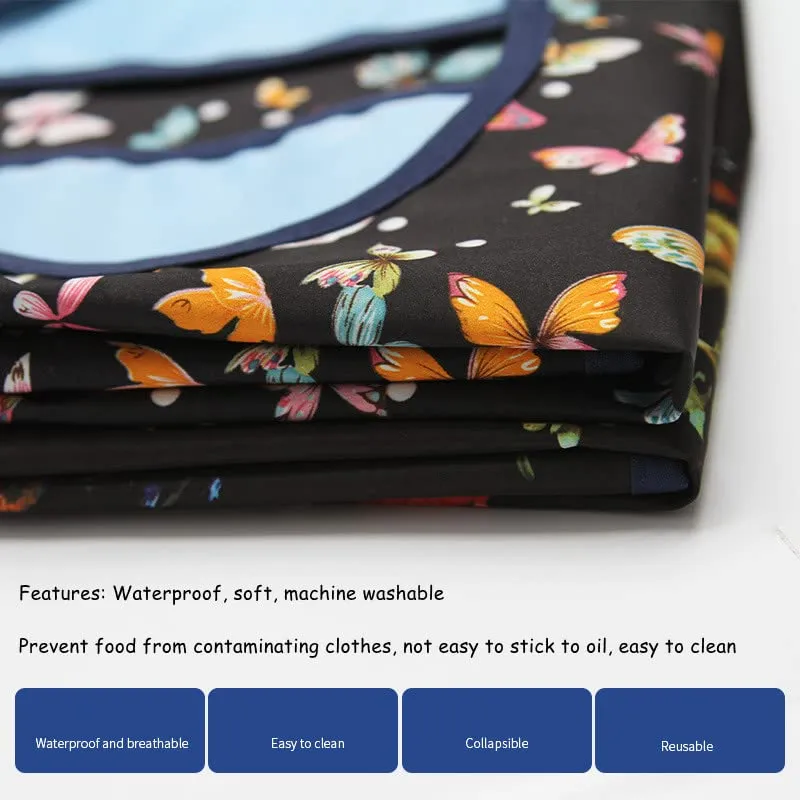 Adult Bibs, Dining Bib for Seniors with Crumb Catcher, Waterproof&Washable Eating Bibs, Clothing Protector for Seniors 2Pack Flower And Butterfly for Elderly