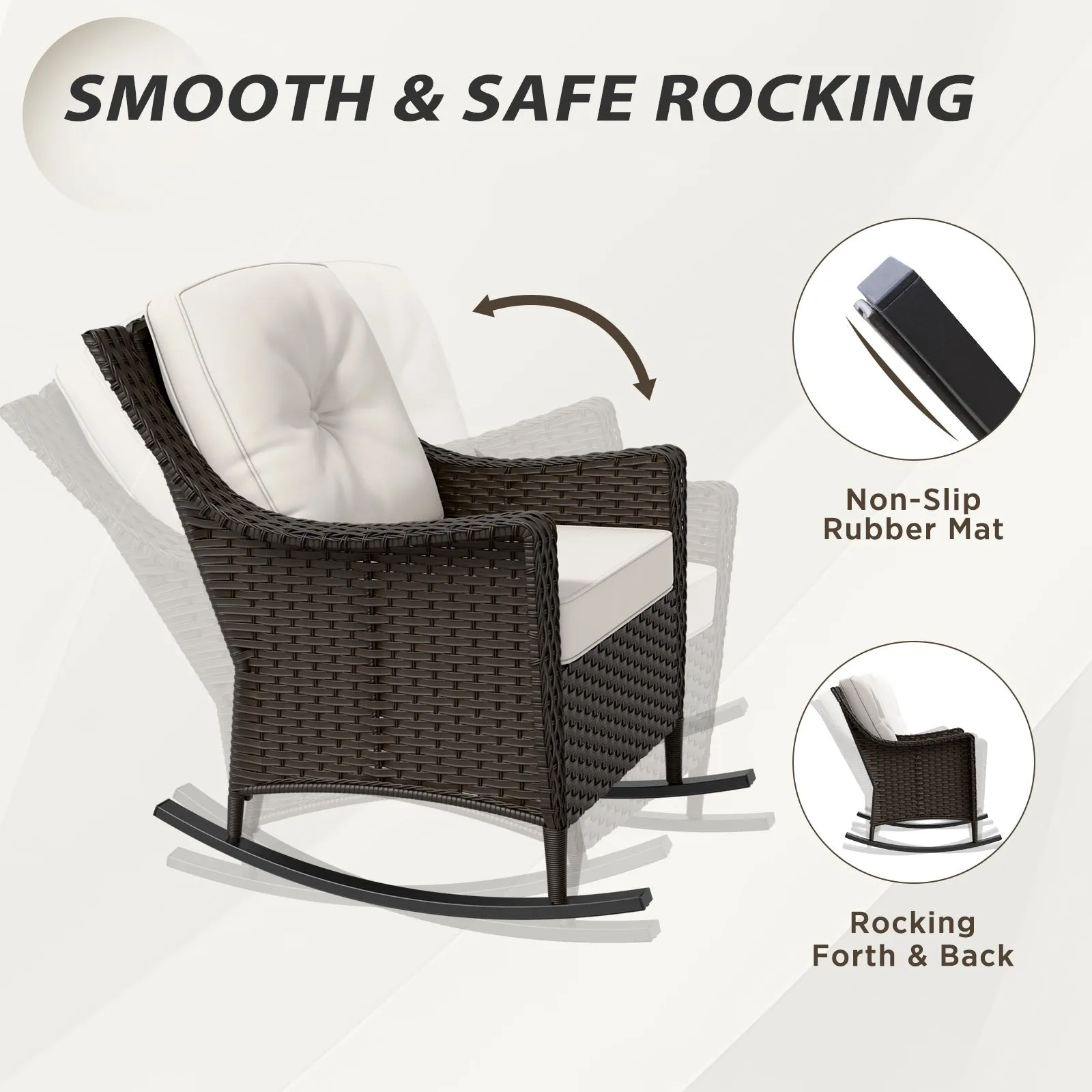 Azure Bay Wicker Outdoor Patio Furniture Set w/ Rocking Chairs, 8 Pieces
