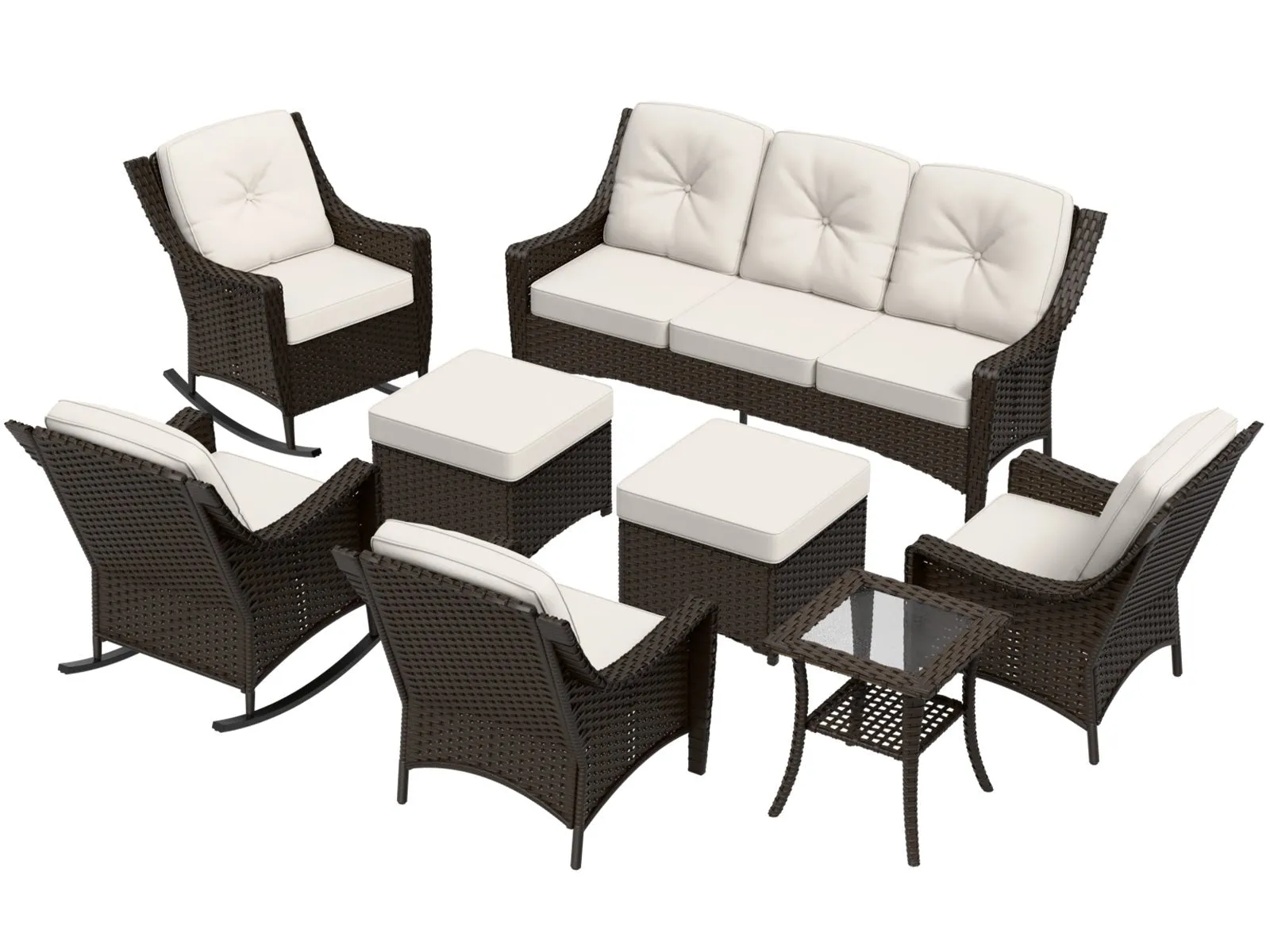 Azure Bay Wicker Outdoor Patio Furniture Set w/ Rocking Chairs, 8 Pieces