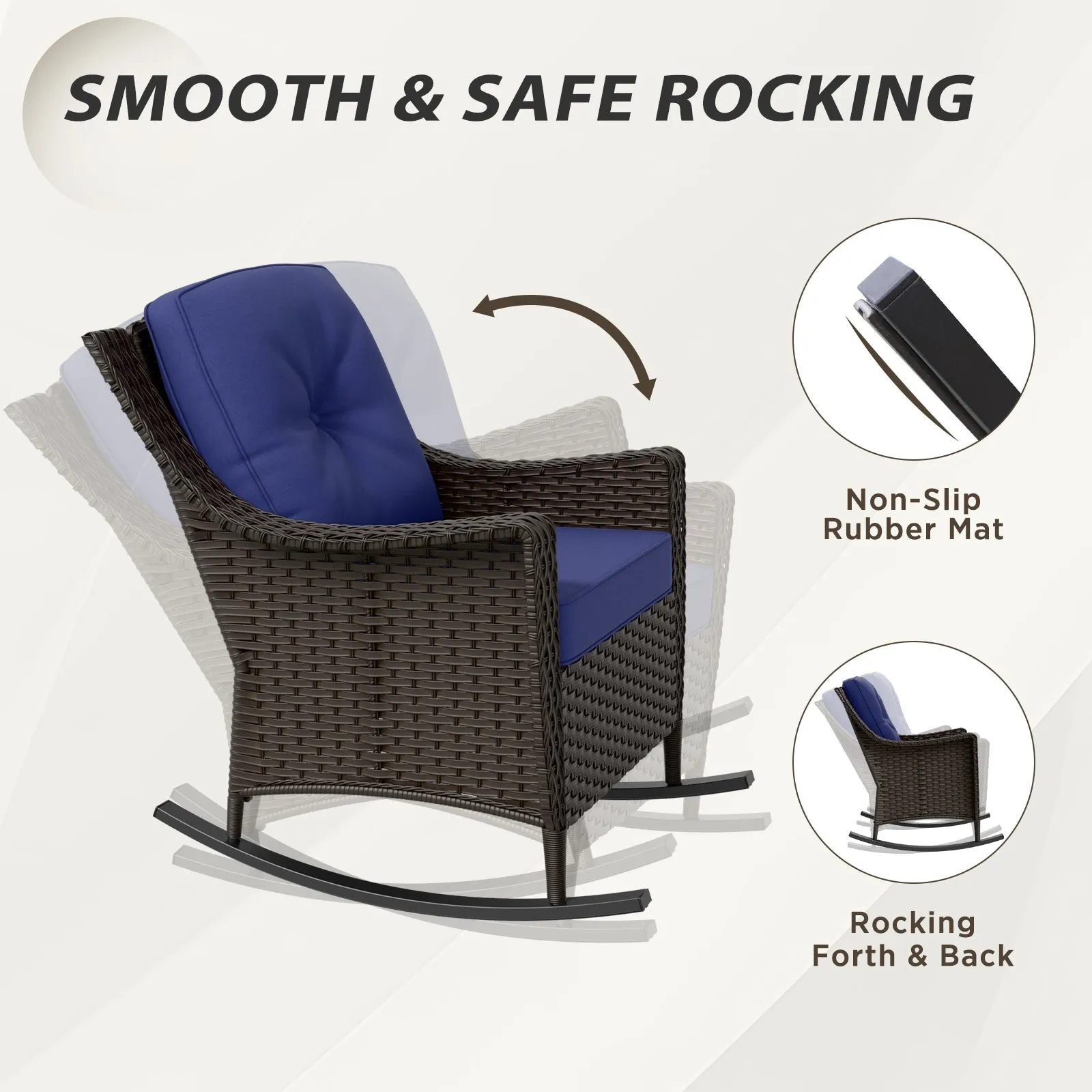 Azure Bay Wicker Outdoor Patio Furniture Set w/ Rocking Chairs, 8 Pieces