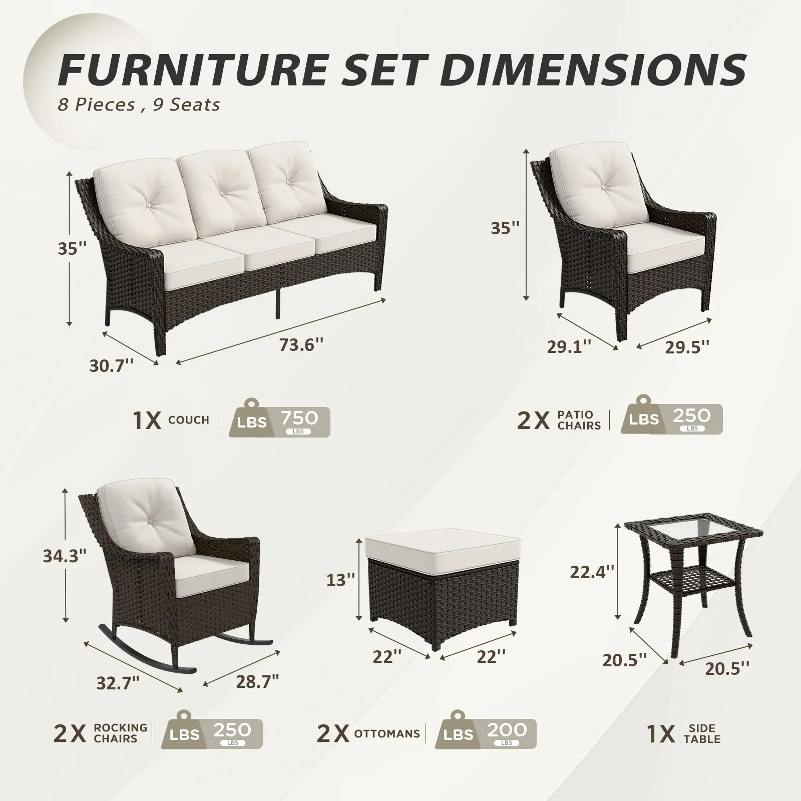 Azure Bay Wicker Outdoor Patio Furniture Set w/ Rocking Chairs, 8 Pieces
