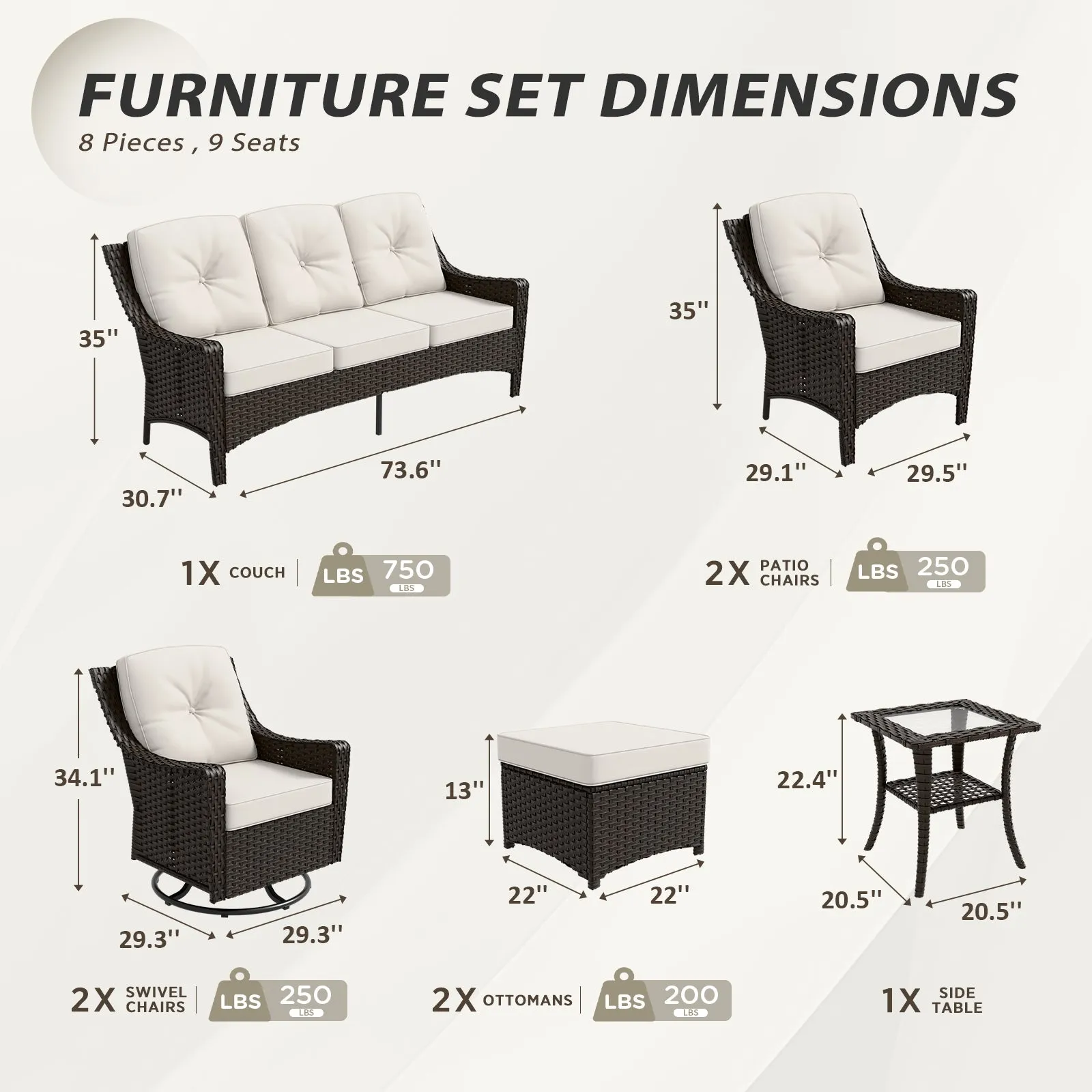 Azure Bay Wicker Outdoor Patio Furniture Set w/ Swivel Chairs, 8 Pieces