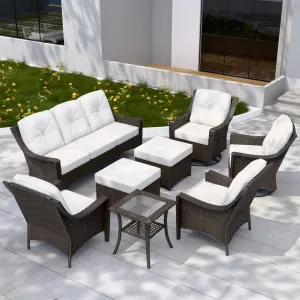 Azure Bay Wicker Outdoor Patio Furniture Set w/ Swivel Chairs, 8 Pieces