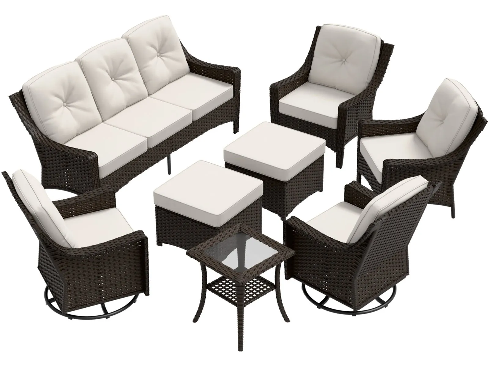 Azure Bay Wicker Outdoor Patio Furniture Set w/ Swivel Chairs, 8 Pieces