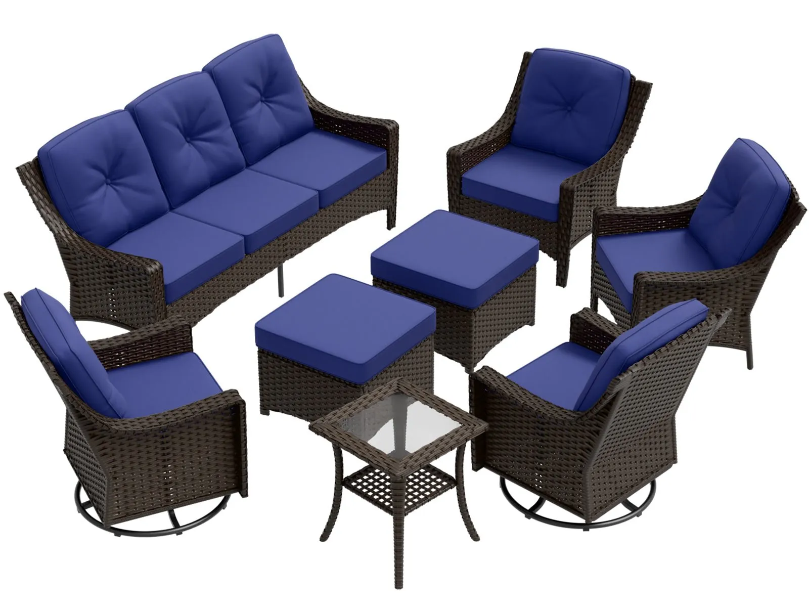 Azure Bay Wicker Outdoor Patio Furniture Set w/ Swivel Chairs, 8 Pieces