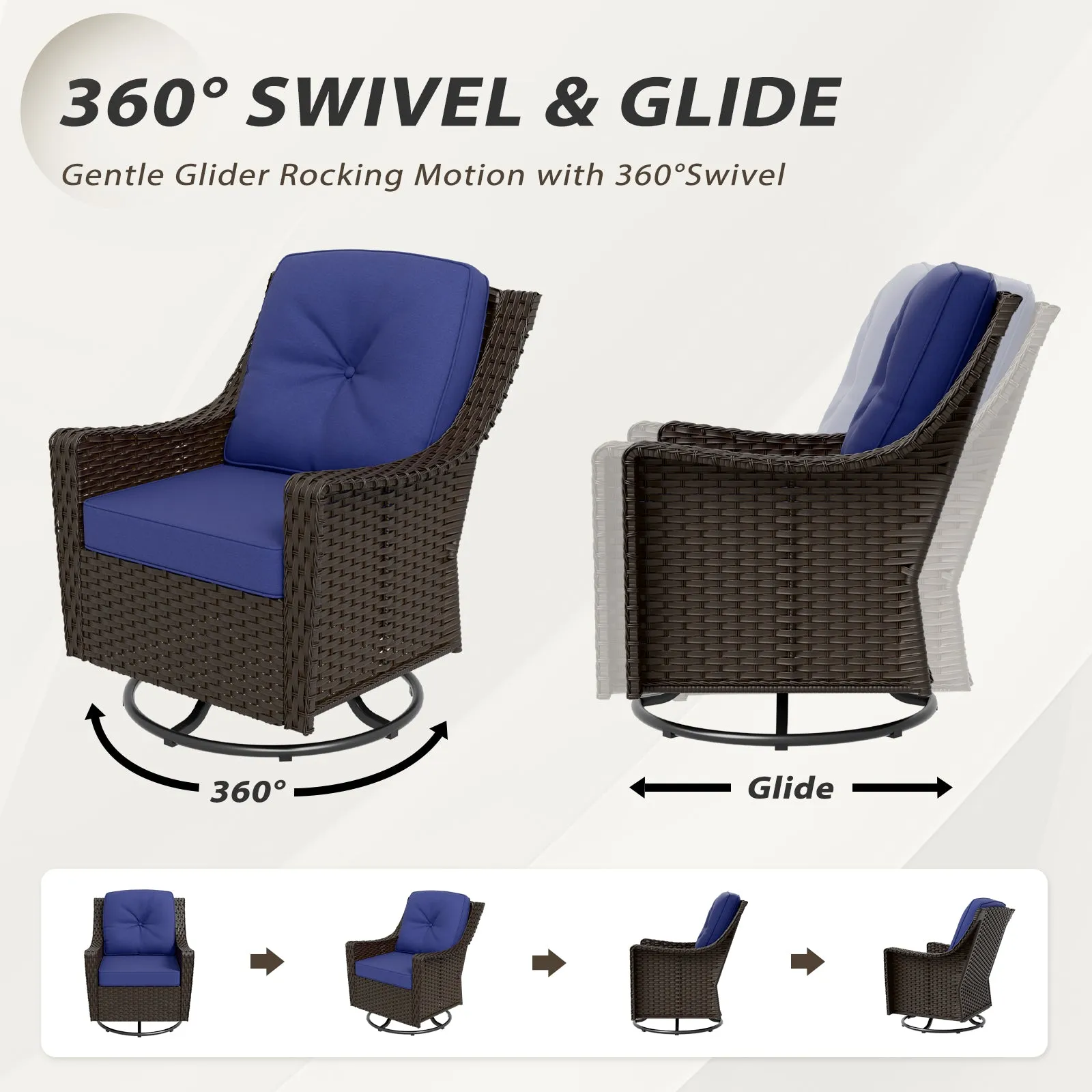 Azure Bay Wicker Outdoor Patio Furniture Set w/ Swivel Chairs, 8 Pieces