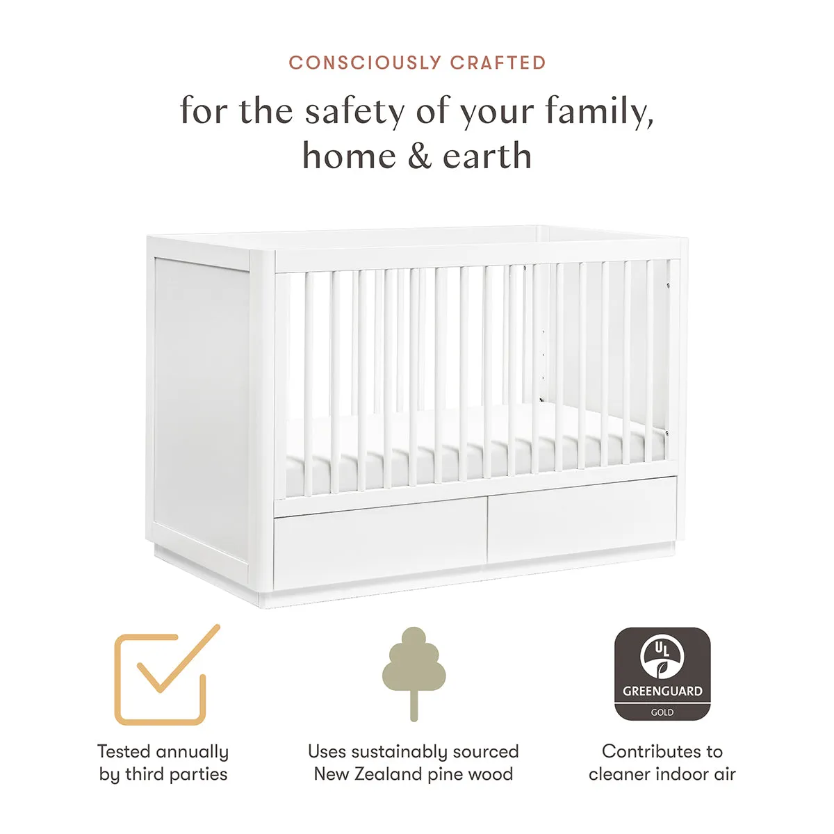 Babyletto Bento 3-in-1 Convertible Storage Crib w/ Toddler Bed Conversion Kit - White