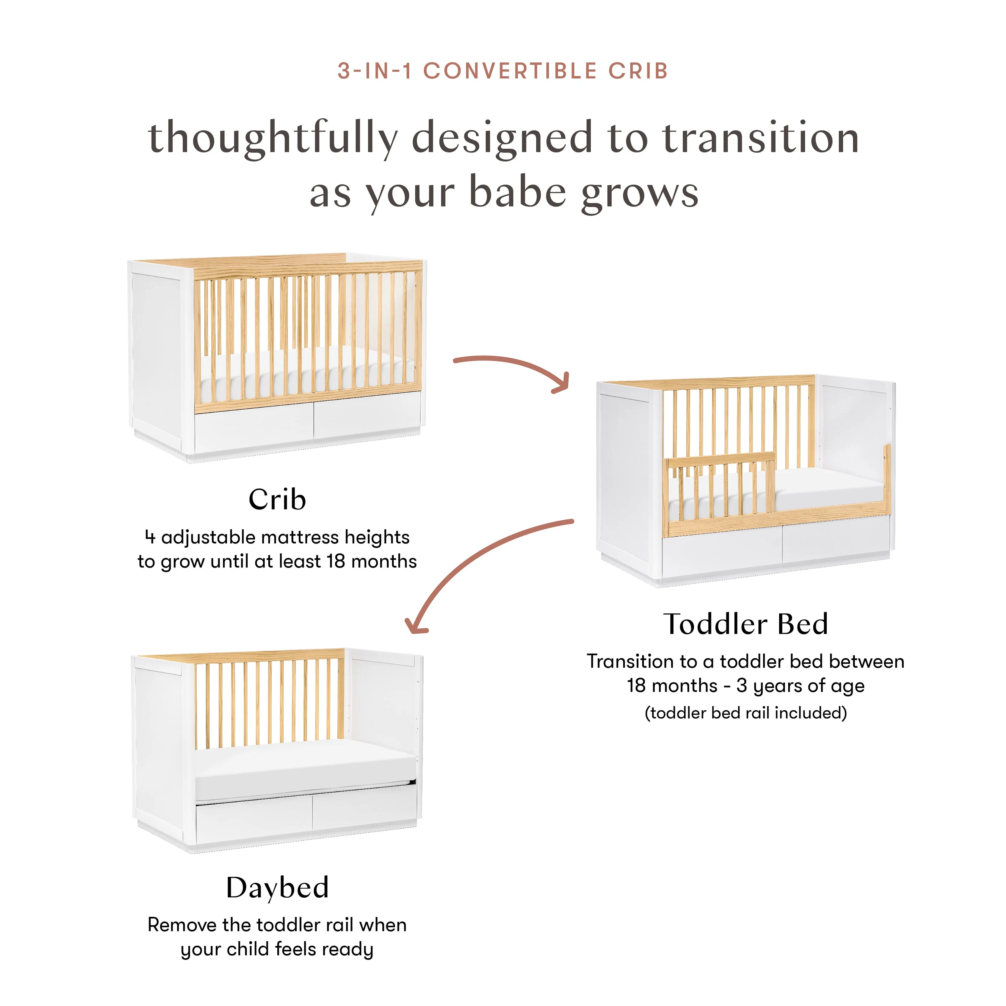 Babyletto Bento 3-in-1 Convertible Storage Crib with Toddler Bed Conversion Kit