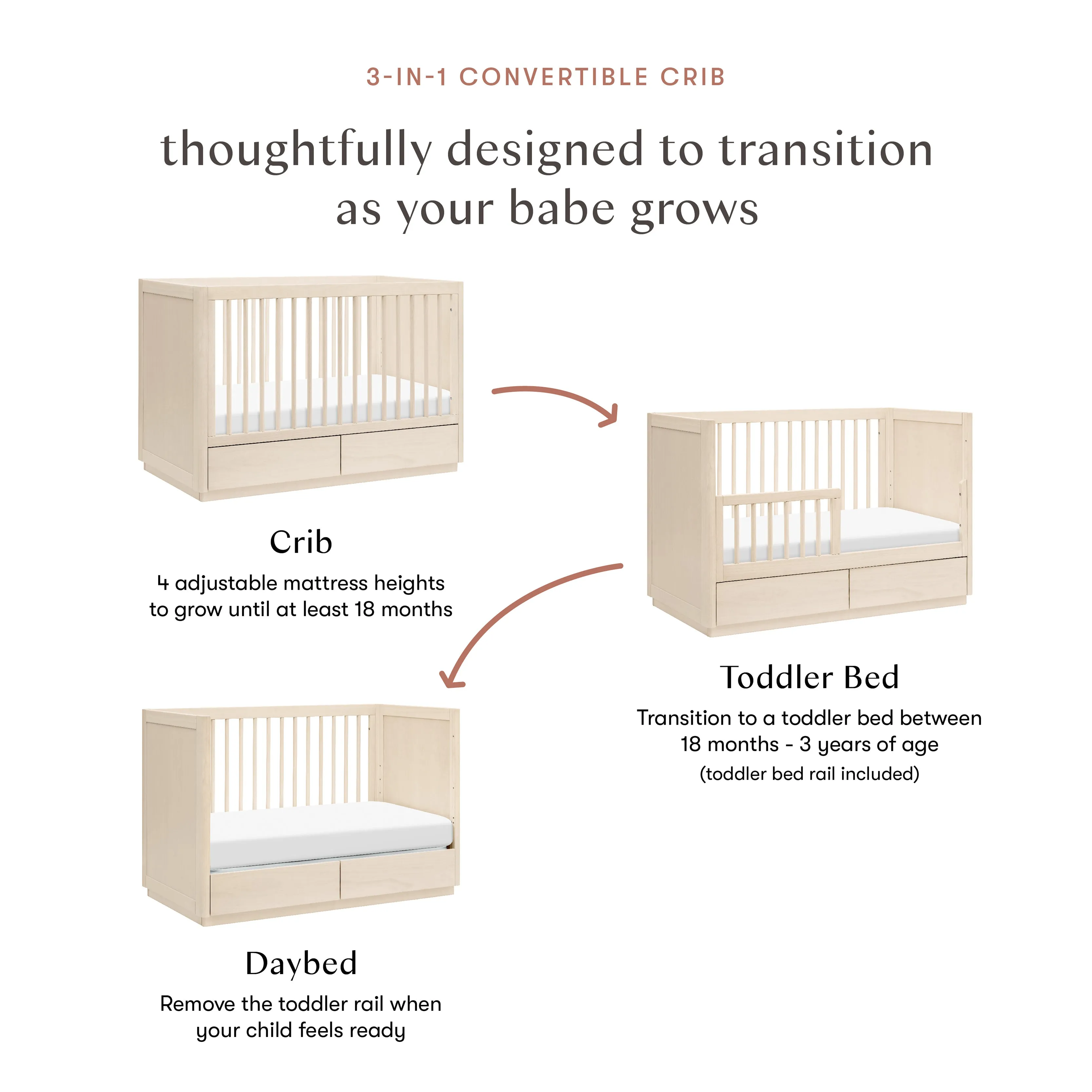 Babyletto Bento 3-in-1 Convertible Storage Crib with Toddler Bed Conversion Kit
