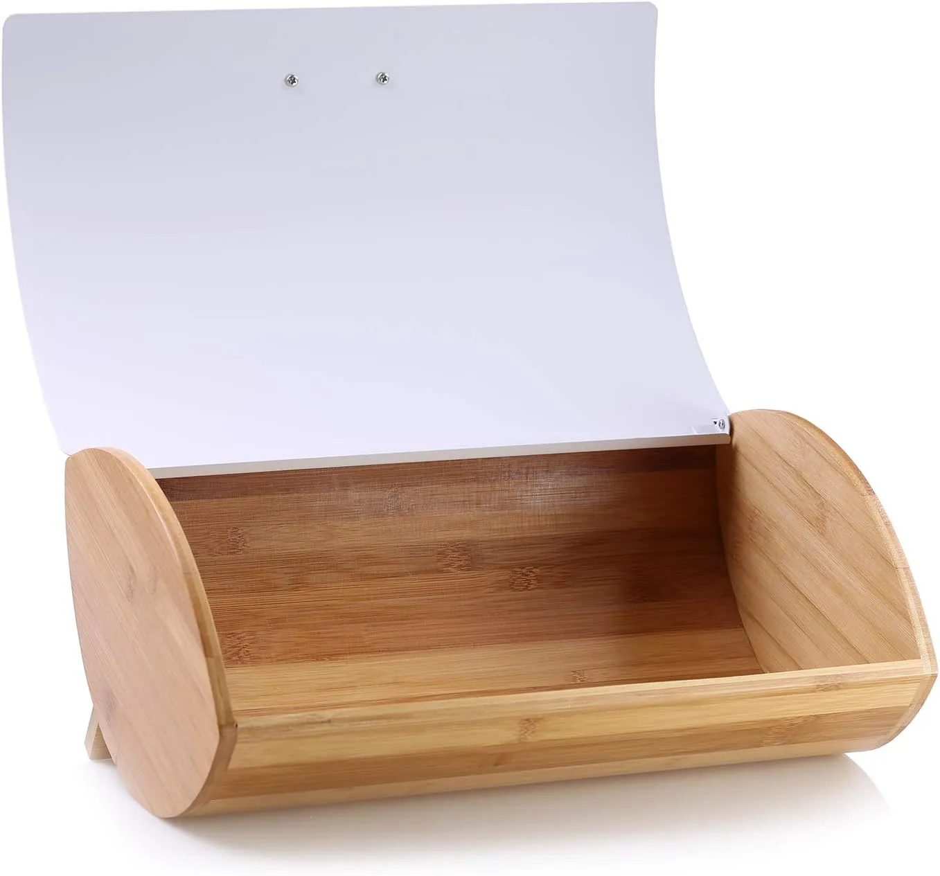 Bamboo Wood Bread Bin With Stainless Steel-White