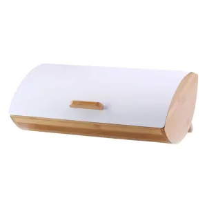 Bamboo Wood Bread Bin With Stainless Steel-White