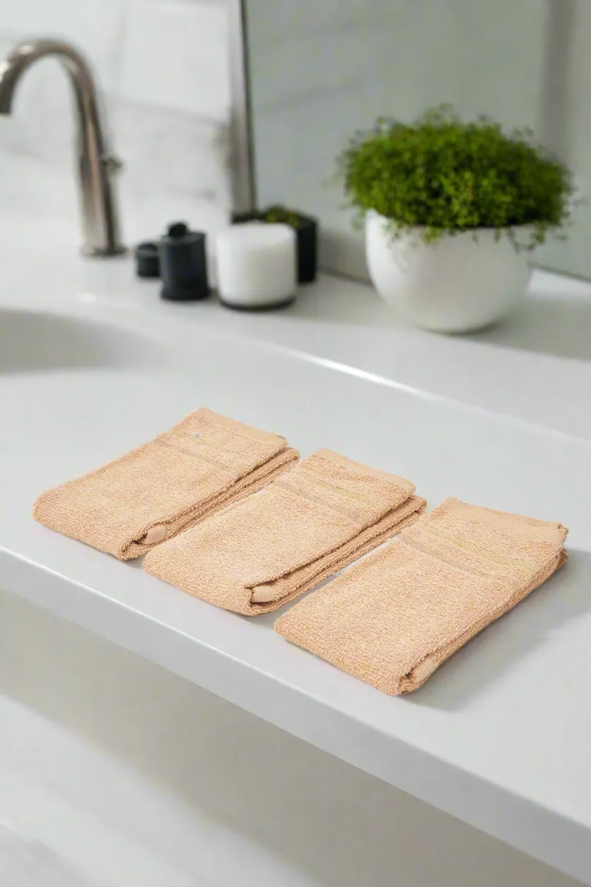 Beige Cotton Hand Towel Set (Pack of 3)
