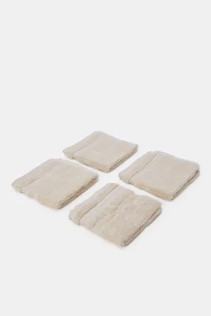 Beige Luxury Cotton Face Towel Set (4 Piece)