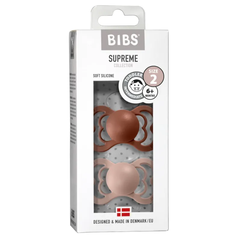 BIBS Supreme Silicone Pacifier 2 Pack - Woodchuck/Blush