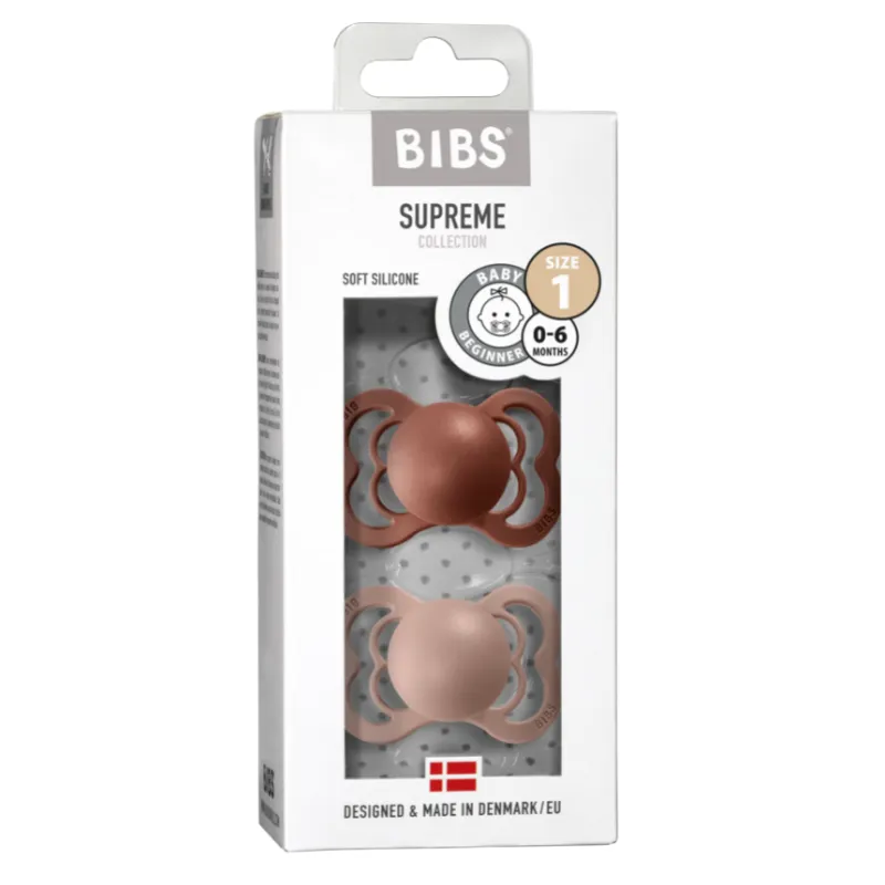 BIBS Supreme Silicone Pacifier 2 Pack - Woodchuck/Blush
