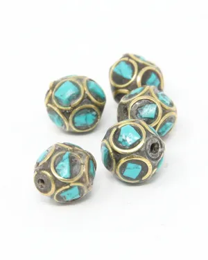 Brass Inlaid Turquoise Beads for Tribal Necklace - C4