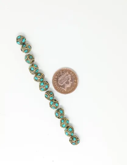 Brass Inlaid Turquoise Beads for Tribal Necklace - C4