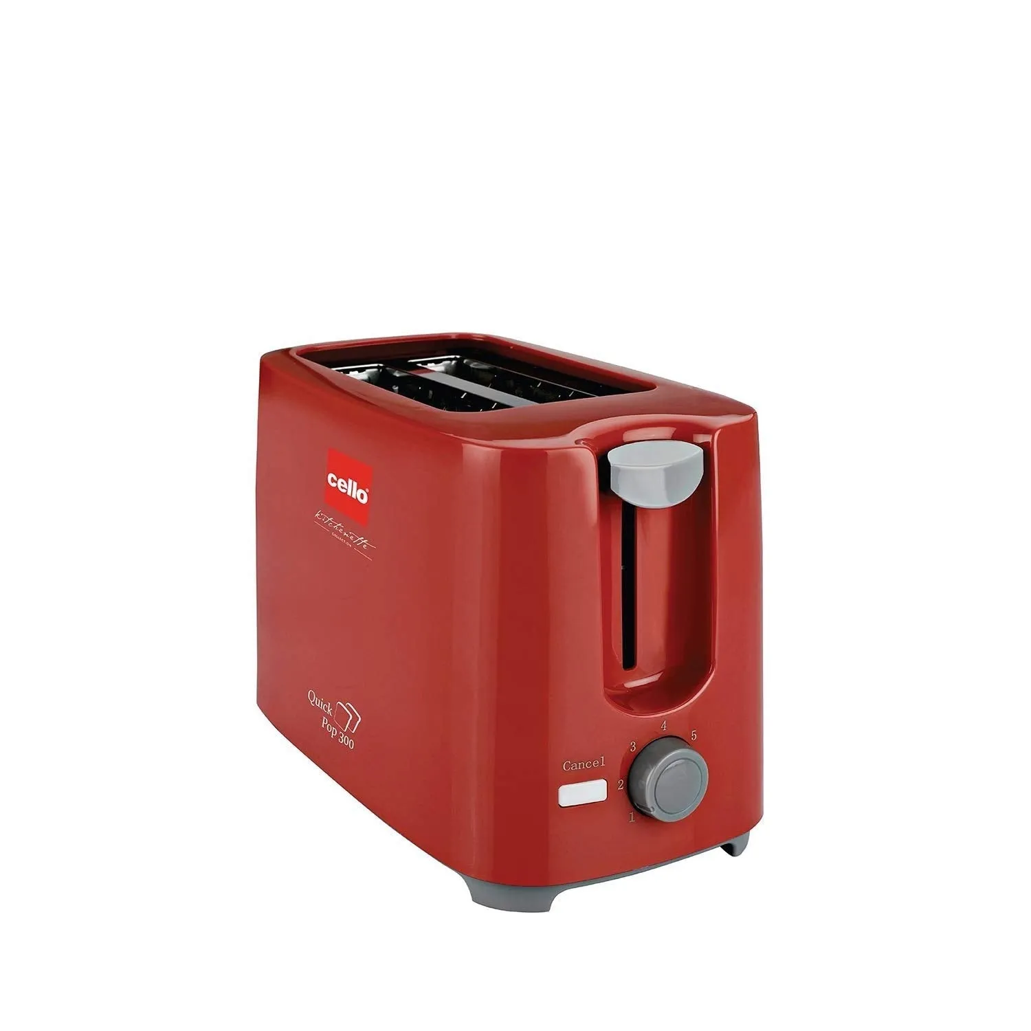 Cello Quick 2 Slice Pop Up 300 Toaster (Red) & Cello Maxfresh Glassy Seal O Fresh Round Borosilicate Microwavable Glass Lunch Box, Brown, 400 ml Each, Set of 3